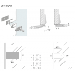 CHARNIERE UGC POUR PORTE EN GLACE NICKEL SATINE BOUTS RONS