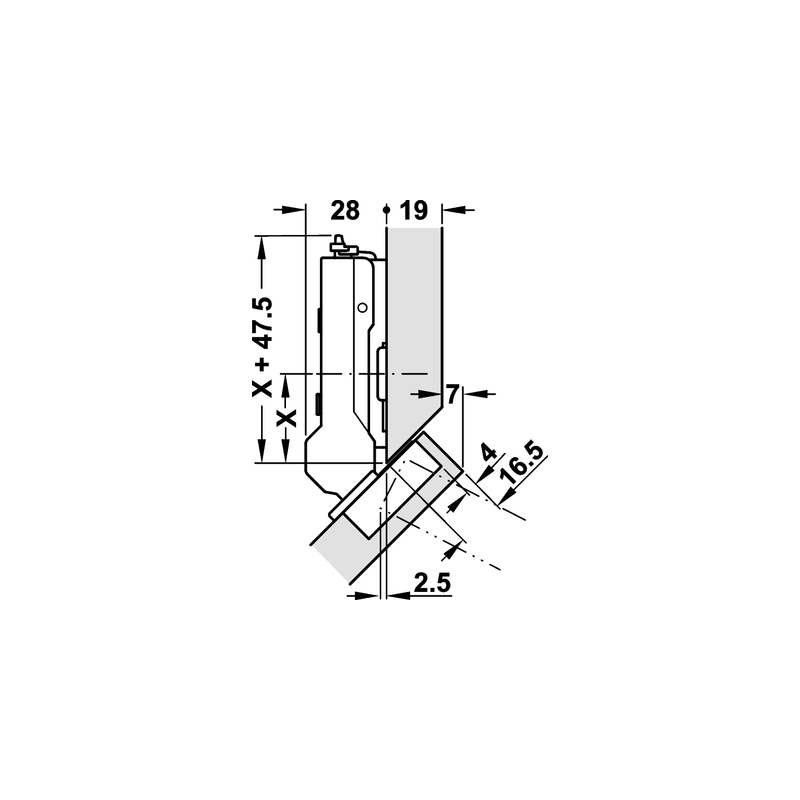 CHARNIERE GRASS AND PLAQUE TIOMOS 45° WITH AMORTISSER