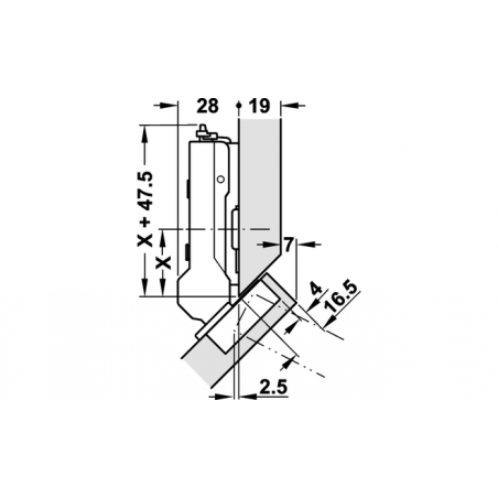 CHARNIERE GRASS ET PLAQUE TIOMOS 45° AVEC AMORTISSEUR