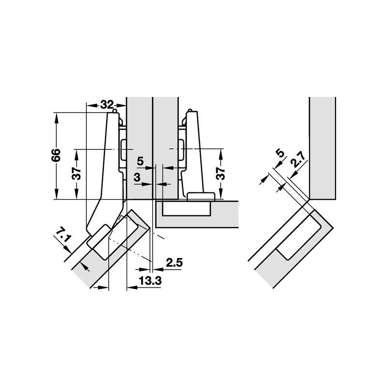 BISAGRA BLUM ÁNGULO CLIP RES. SUPERIOR+45°
